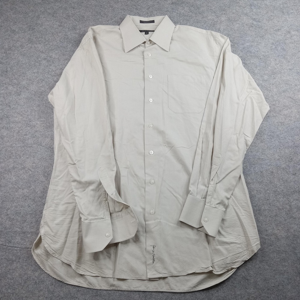 Nordstrom Dress Shirt Mens 16.5 36 Beige Houndstooth Egyptian Cotton Oxford
